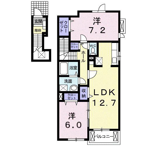 ソレイユK枝松B(2LDK/2階)の間取り写真