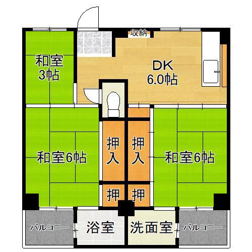 ビレッジハウス葛ノ葉(3DK/2階)の間取り写真