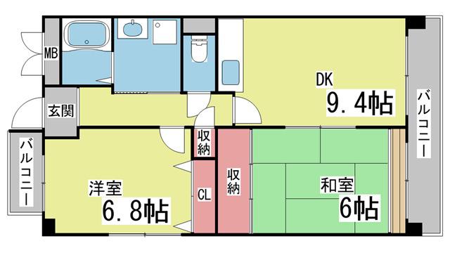 徳井ハイツ(2LDK/3階)の間取り写真