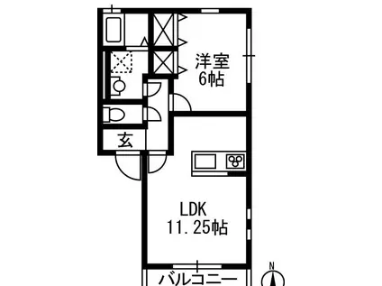 Kプレイス天川大島(1LDK/2階)の間取り写真