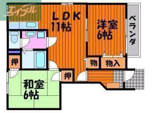 グリーンピア南輝 A棟(2LDK/1階)の間取り写真