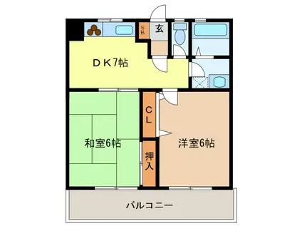 エメラルドマンション上市(2DK/1階)の間取り写真