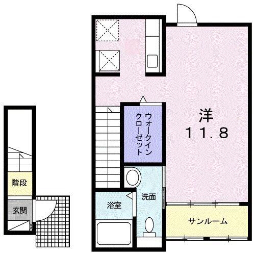 ガーデンハウスM B(ワンルーム/2階)の間取り写真