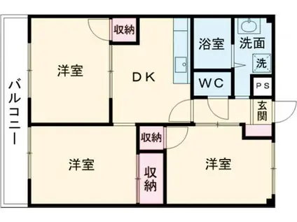 サザンブライト萩原(2LDK/5階)の間取り写真