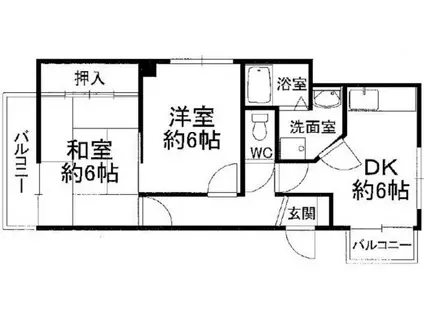 クロイツェルハウゼン(2DK/1階)の間取り写真