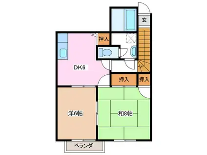シャイニーヒルズ安曇野(2DK/2階)の間取り写真