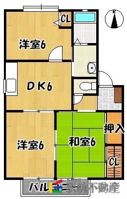 パーシモンズガーデンB棟(3DK/2階)の間取り写真