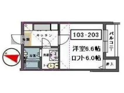 サニープラザ東仙台(1K/2階)の間取り写真