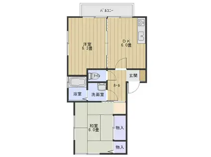 スズキハイツII(2DK/2階)の間取り写真