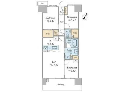 プレミスト東京王子(3LDK/15階)の間取り写真