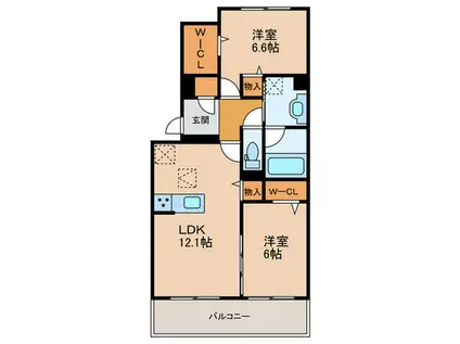 リヴェール京都桂(2LDK/2階)の間取り写真
