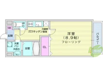 ノースライラック(1K/3階)の間取り写真