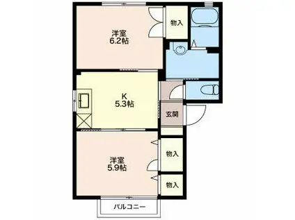 コーポワカヒガシI(2K/2階)の間取り写真