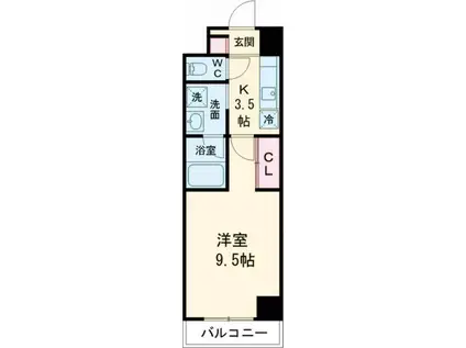 ゼフィール大曽根(1K/11階)の間取り写真