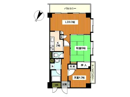 レスタージュ港南台(2LDK/2階)の間取り写真