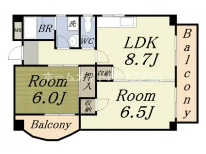 ハーバーウィンズ天保山(2LDK/5階)の間取り写真