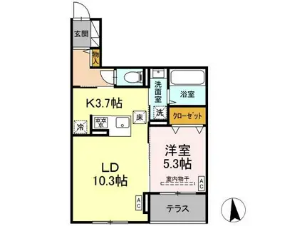 CLASSEUM仙台小田原 D棟(1LDK/1階)の間取り写真