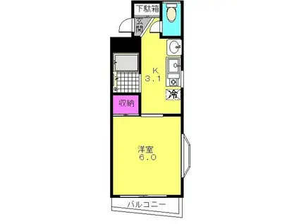 マザール平和台(1K/2階)の間取り写真