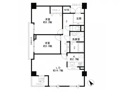 レジディア六本木檜町公園(2LDK/4階)の間取り写真