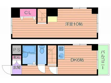 エスコーポ城東(1DK/2階)の間取り写真