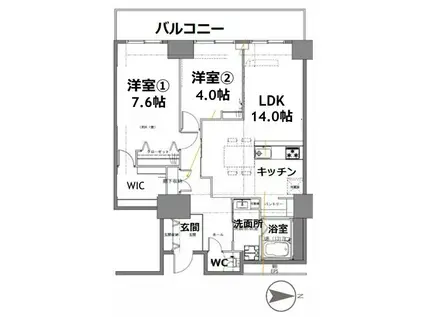 シティコート目黒IV(2LDK/10階)の間取り写真