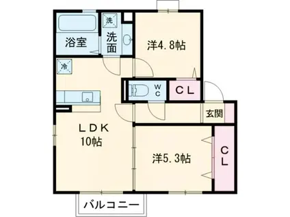 グリーン・ガーデン(2LDK/2階)の間取り写真