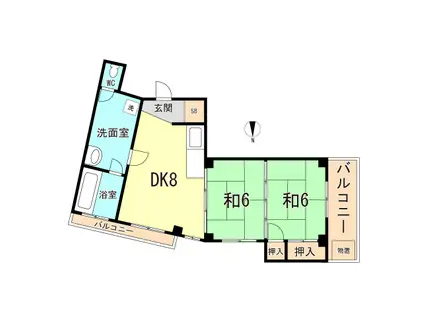 金盃第2ビル高羽荘(2DK/3階)の間取り写真