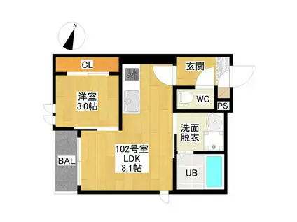 GRANDTIC QUON鳴海(1LDK/1階)の間取り写真