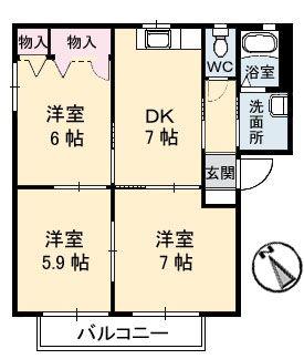 クレール丸山 II(3DK/1階)の間取り写真