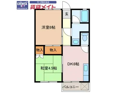シャトルサンライズ(2DK/2階)の間取り写真