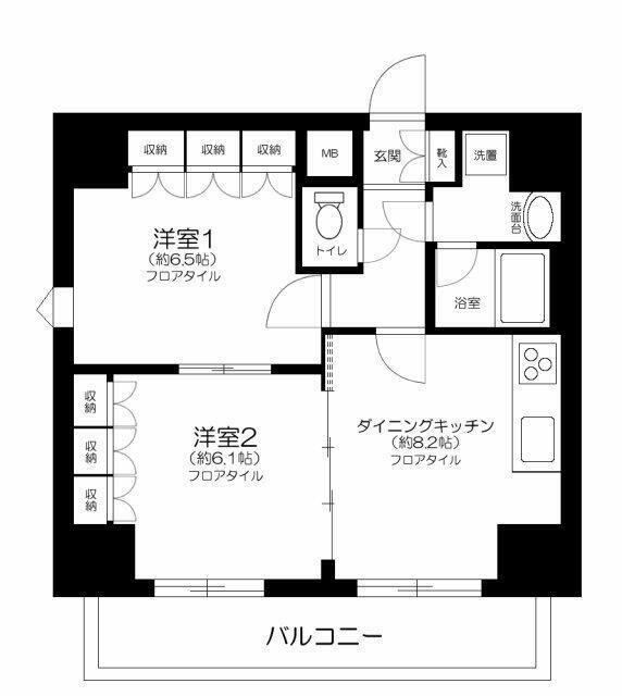 グラントレゾール浅草(2DK/6階)の間取り写真