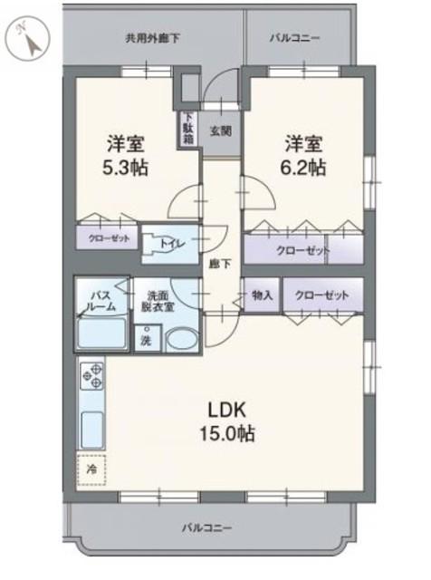ソレアードK(2LDK/2階)の間取り写真
