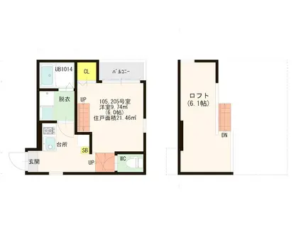 ハーモニーテラス 馬出(1K/2階)の間取り写真