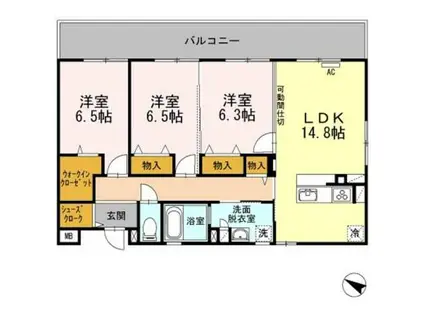 CASAてぃんがーら(3LDK/1階)の間取り写真