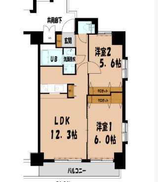 クリエート住吉(2LDK/3階)の間取り写真