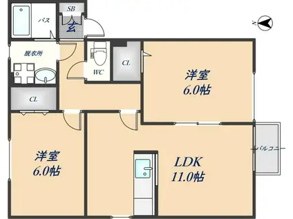 エーデルハイムA(2LDK/2階)の間取り写真
