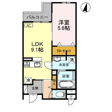 テラコート北野坂(1LDK/2階)の間取り写真