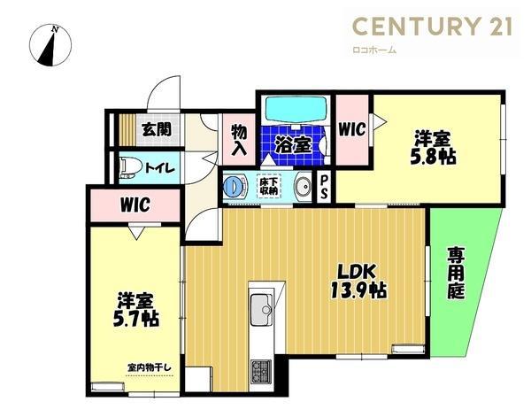 プライム金剛(2LDK/1階)の間取り写真