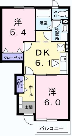 サンパティークA(2DK/1階)の間取り写真