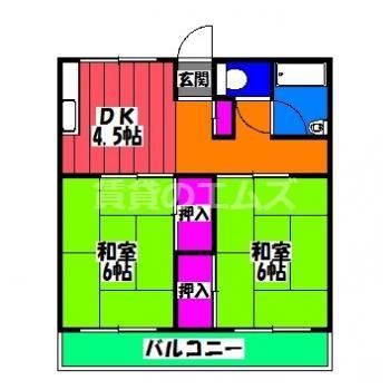 ハッピーバレーI(2DK/2階)の間取り写真