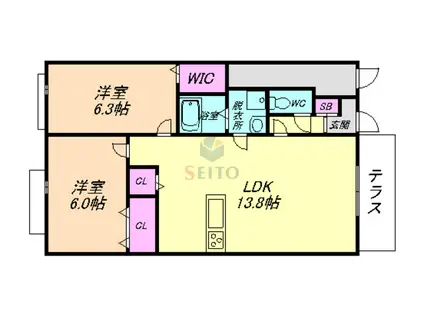 ハイツ第三寺新(2LDK/1階)の間取り写真