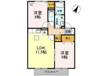 リヴェールコート D棟(2LDK/1階)の間取り写真