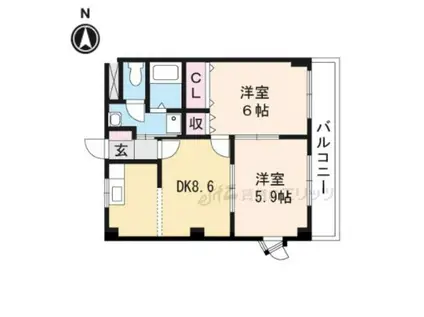 パームヒルズ(2DK/2階)の間取り写真