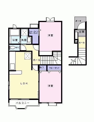 グリューンヴァルトA(2LDK/2階)の間取り写真
