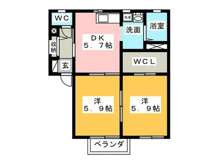 ウッドベルイーグル B(2DK/1階)の間取り写真
