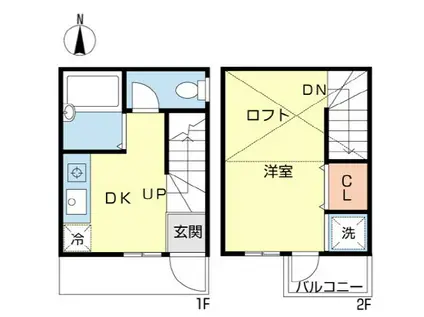JR中央線 東中野駅 徒歩3分 2階建 築21年(1DK/1階)の間取り写真
