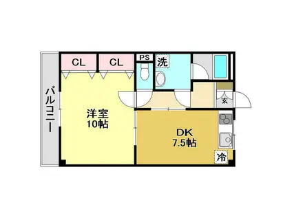 ラティス南竹島(1DK/3階)の間取り写真
