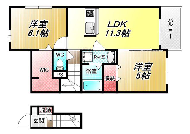 メゾン・ド・ユリ―(2LDK/2階)の間取り写真