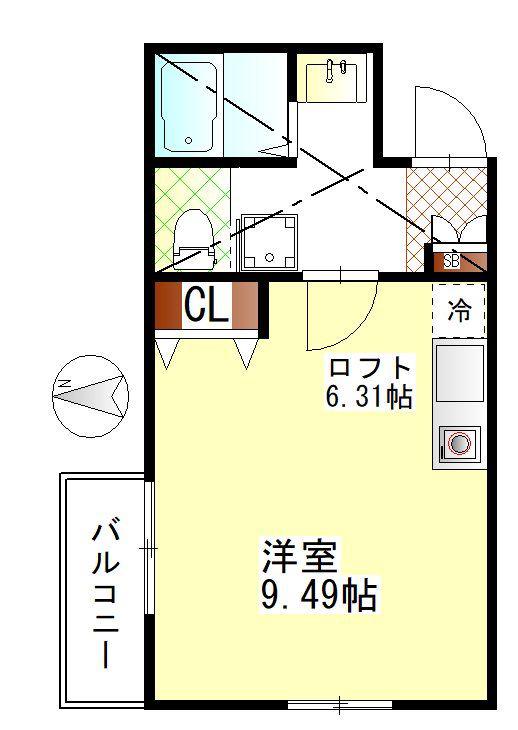 ブレイブコート(ワンルーム/2階)の間取り写真