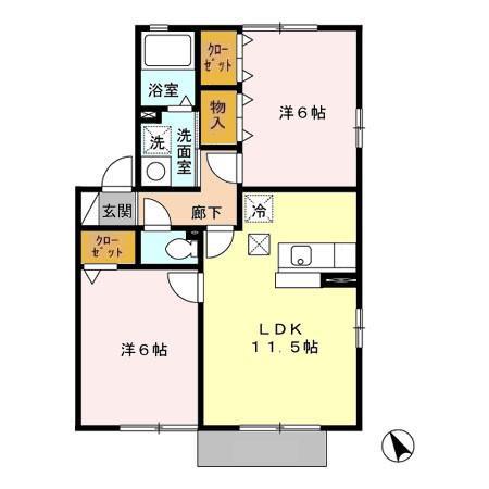メゾンクオーレ A(2LDK/1階)の間取り写真